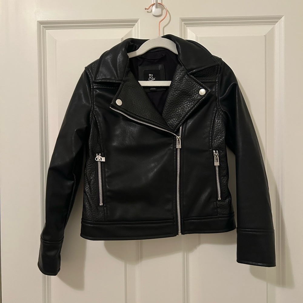 Black Faux Leather Jacket with Silver Zippers